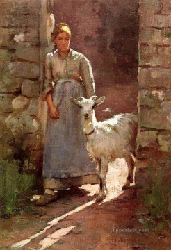 theodore art painting - Girl with Goat Theodore Robinson